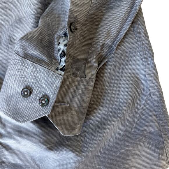 Bugatchi Uomo Gray Palm Tree Leaves Flip Cuff Button Up Long Sleeve Shirt Size M - Picture 9 of 13